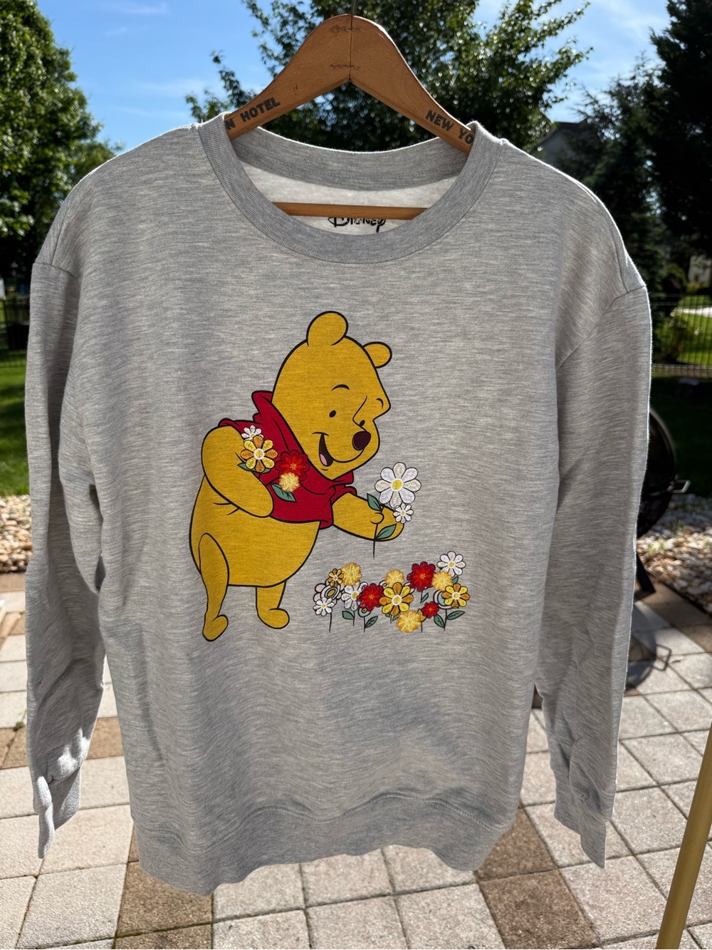 Disney Yellow Winnie the Pooh Sweatshirt with Red and Multicolor Floral Graphic